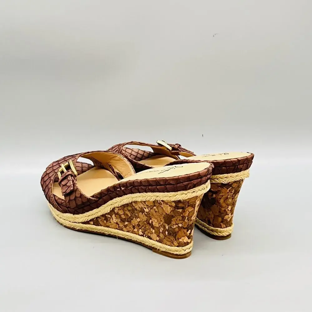 Donald J Pliner Lisa Sandals Womens 9 Brown Leather Espadrille Wedge Shoes